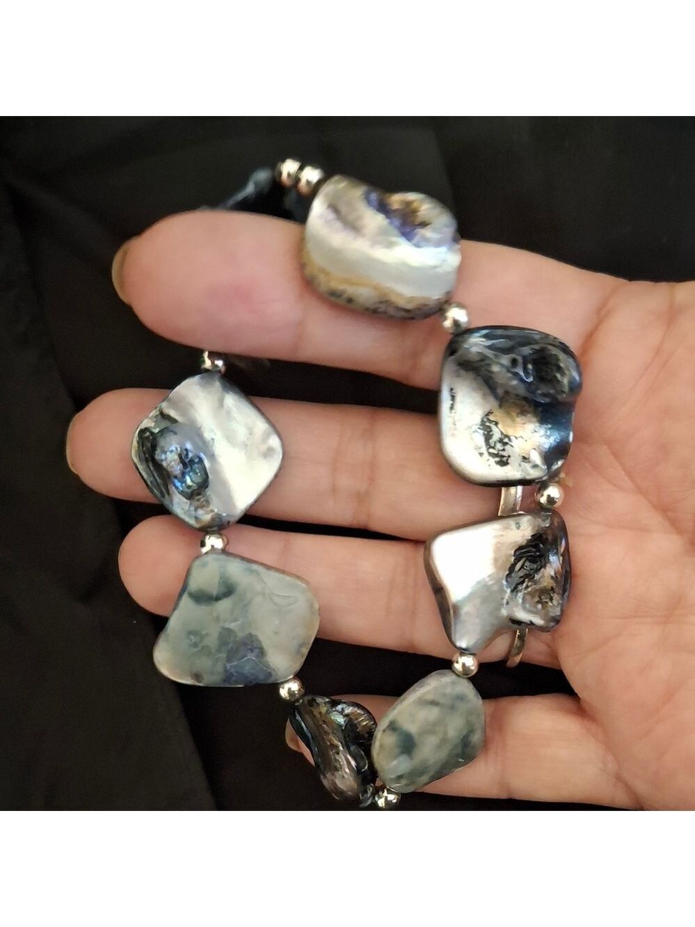 Mother Of Pearl MOP and Silver Women's Stretch Bracelet
